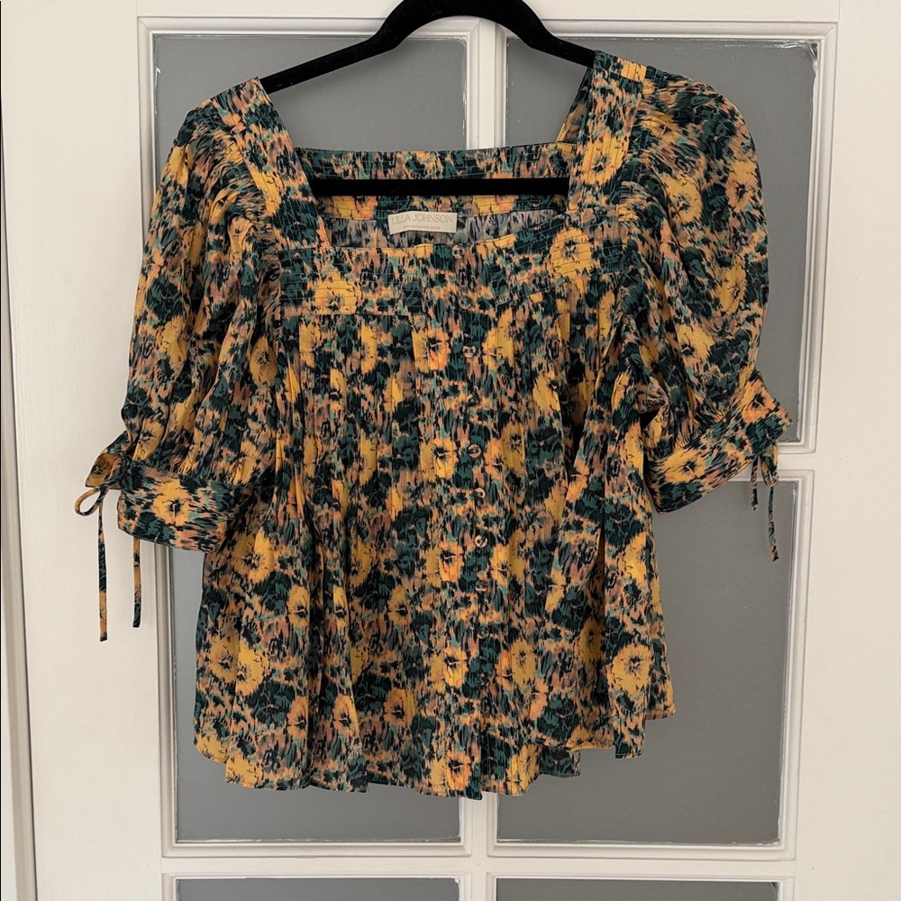 Ulla Johnson Yellow and Black Floral Blouse